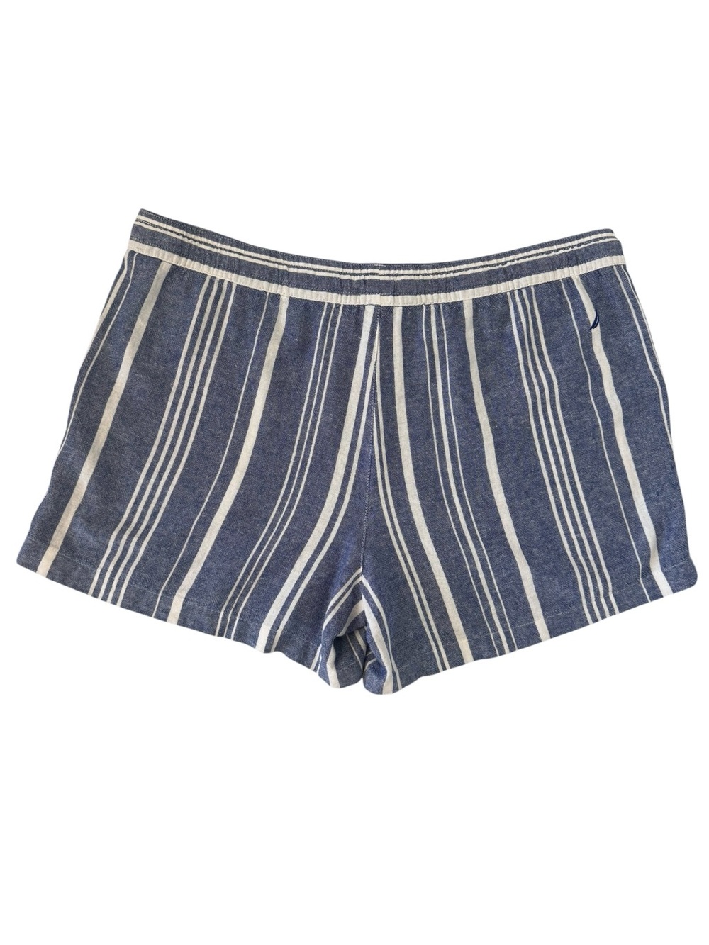 Nautica Linen Blend Blue White Striped Drawstring Shorts XL Pockets - Picture 3 of 7